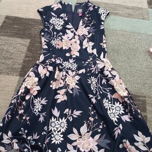 Vince Camuto Navy Dress with Pink Floral Accents